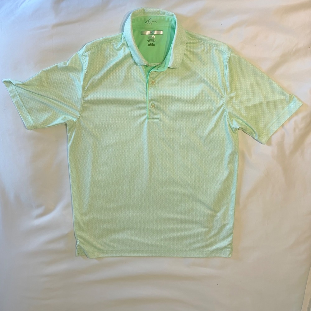 Greg Norman ML75 Play Dry Golf Polo Shirt Mens Medium Mint Green Geometric Print